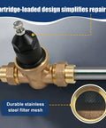 Three Quarter Inch NR3XL Pressure Reducing Valve With 400 Psi Max And Adjustable 15 To 75 Psi Factory Default 50 Psi Durable Cast Bronze Body Smart Water Saver That Slashes Waste And Cuts Your Water Bill, black cap and stainless steel mesh