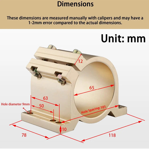 Heavy Duty CNC Router Spindle Clamp Bracket 65Mm 80Mm Frame Offering Straight Up 50Mm 63Mm Dual Hole Layout dimensions diagram