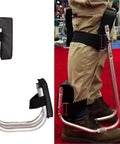 Set of 2 Knee Seats For Gardening, Strap On Kneeling Pads for one leg support, shown in use and side view on red carpet