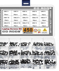 Heavy Duty 450 Pc Assorted Fastener Pack M2 M2.5 M3 Screw Kit For Laptop Repair with organized compartments and screwdriver.