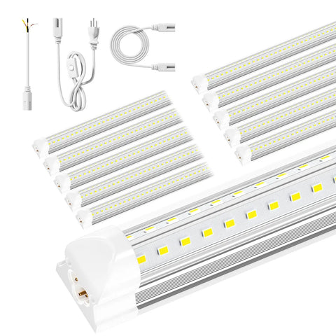 Eight Foot LED Shop Light 90W 12,000 Lumens 5000K V Shape Bulbs For Garage, Workshop, Warehouse Plug And Play Pack Of 10