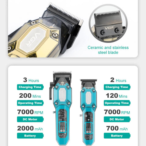Cordless Barber Clipper And Trimmer Set For Men With 10 Guide Combs USB Rechargeable LED Display And Precise Cutting
