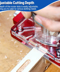 Close-up of 2-In-1 Aluminum Slotting Locator For Woodworking, A No-Guesswork Router Grooving Guide With Clear Scale And Adjustable Depth