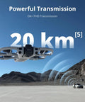 360 Degree FPV Drone With 1 Inch 8K 360 Imaging, Prop Guard, And RC 2 Built In Screen Remote in desert scene showcasing 20 km range.
