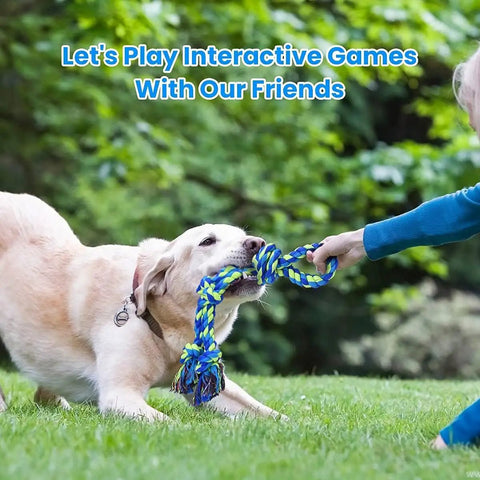 Dog playing tug with Two Pack XL Dog Rope Toys For Large Breed Aggressive Chewers, Indestructible Tug Of War And Teeth Cleaning Chew Toys