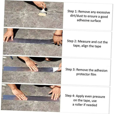 Steps for applying Butyl Aluminum Foil Sealing Tape for Emergency Repairs and Leak Stops No Mess Weatherproof Patch on concrete