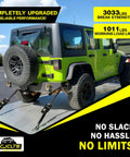 Heavy Duty Retractable Ratchet Straps Two Pack Tough As Nails Design secures cargo on a green truck with an upgraded system.
