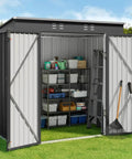 Spacious 6 By 4 Outdoor Storage Shed With Double Lockable Doors Anti Corrosion Metal Construction Waterproof Design For Backyard Patio Lawn And Garden Gear Perfect For Snow Blowers Mowers Bikes Furniture Grills And More with tools inside