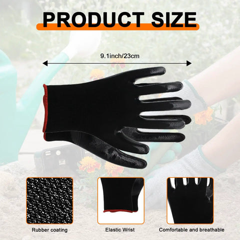Tough As Nails Nitrile Coated Work Gloves Bulk Pack Of 72 Pairs For Mechanics And Yard Jobs With Non Slip Palm Grip and Low Fatigue shown with size 9.1 inch.