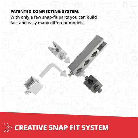 Creative Builder STEM Kit showing patented snap-fit construction pieces with white background