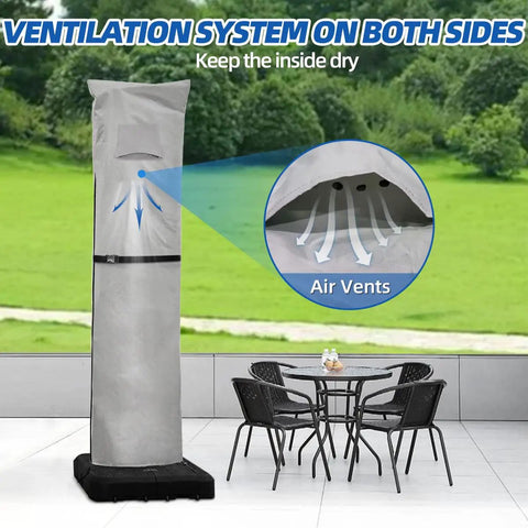 Heavy Duty Patio Cantilever Umbrella Cover With Air Vent 600D Waterproof Fabric UV Shield Anti Fade 9-13 ft on patio