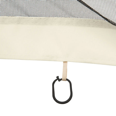 Close-up of 13 By 13 Universal Replacement Mesh Sidewall Netting For Patio Gazebos With zippers, cream trim and hanging ring detail.