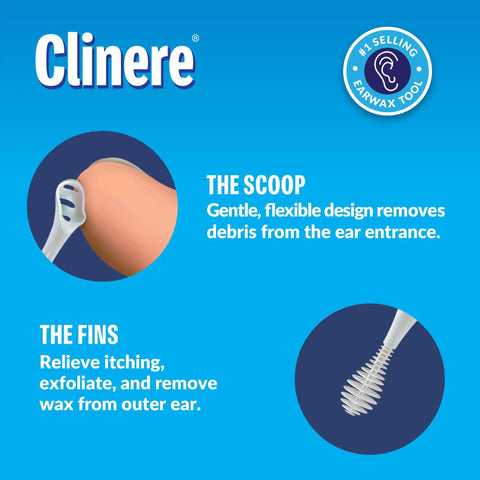 Gentle Ear Wax Removal Tool Kit For Safe Ear Cleaning With Flexible Scoop And Fin Design details on blue background