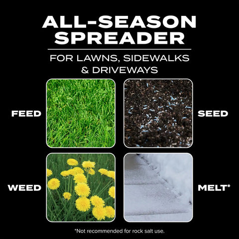 Turf Builder EdgeGuard Mini Broadcast Spreader For Lawns, Spreads Grass Seed Fertilizer And Salt Like A Pro, coverage options