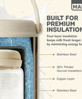 Built for premium insulation, this portable breast milk cooler features stainless steel, 22oz capacity, and keeps milk fresh for 24 hrs.