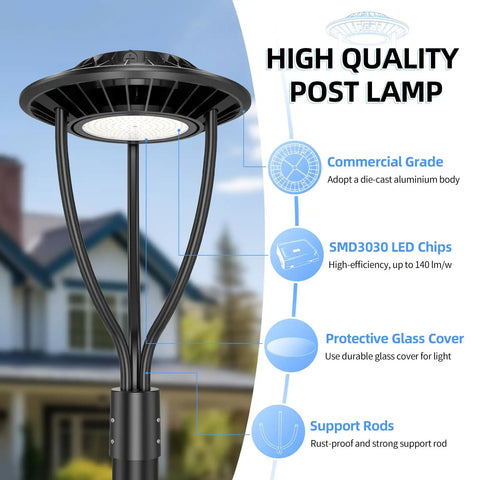 Beast Mode Bright Adjustable 60W 80W 100W LED Post Top Light With Photocell 14000 LM 5000K featuring SMD3030 LED chips