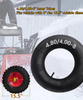 Inner Tube For 4.80 4.00 8 Inch Tires Beefy Heavy Duty Fit For Wheelbarrows Lawn Mowers Tillers Unicycles Garden Carts And More Durable Straight Bead Valve For Utility Tractors And Garden Tools displayed in front of snowblower.