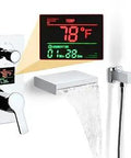 Wall Mount Waterfall Bathtub Faucet With Sprayer And Tub Filler Shower Faucet Handle Set With Temperature Display Concealed Installation