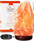 Hand Carved Salt Lamp With Dimmer Switch And Wooden Base, Cozy Pink Glow Night Light, 8 To 10 Inches Tall, 7 To 11 Pounds, Natural Pink Crystal Vibe, Includes Replacement Bulb And Easy Setup shown with packaging and dimmer switch