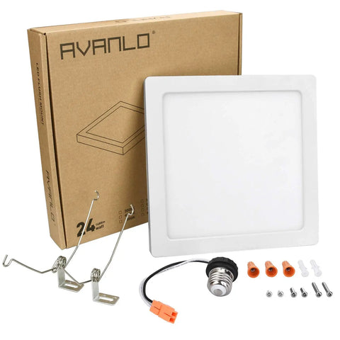 Ultra Slim Flush Mount Ceiling Light 12 Inch Square LED Fixture, 120V 5000K Daylight, 3100 Lumens, 24W Dimmable with installation kit