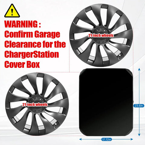 21-inch wheels and dimensions of Outdoor Charger Station Cover Box For Tesla Gen 3 Wall Connector and Electric Vehicle Charge Point.