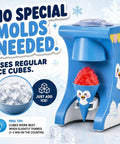 Totally Legit Penguin Shaved Ice Maker For Home And Kids Chills Out Summer Parties By Turning Regular Ice Cubes Into Silky Snow Cones Without Pre Freezing For Easy Weekends, featuring blue design and ice cone.