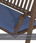 Close-up of blue cushion on Two Seat Patio Swing With Adjustable Tilt Canopy Outdoor Porch Swing Farmhouse Style