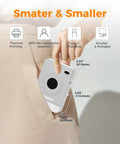 Straight Up Sleek Pocket Friendly Bluetooth Label Maker With Built In Battery And Sweet Template Pack showcasing compact size in a pocket.