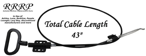 Real Deal D Handle Recliner Replacement Cable With Exposed Spring Hook Smooth Pull Chair Release Mechanism Heavy Duty Furniture Fix For Most Major Brand Sofas, 43-inch length.