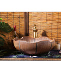 USZWBY Bathroom Vessel Sink Bathroom Sink Above Counter 16.1”X5.9”Luxurious Bathroom Vessel Sink Retro Ceramic with gold faucet.