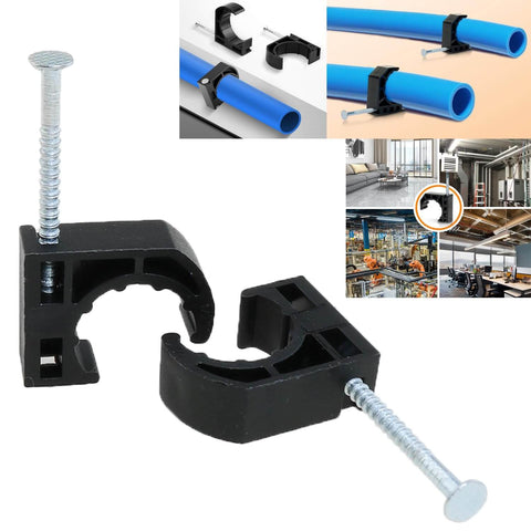 Half Inch Clamp J Hook Pipe Bracket Black Plastic Cable Fixing Clip For PEX Hose Support, Durable Steel Studs, 50 Pack