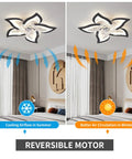 Modern Flush Mount Ceiling Fan With Lights LED 3 Color Temperature 6 Speeds 50W 24.4 Inch Ultra Quiet Ceiling Fan showing airflow directions for summer and winter in a bedroom