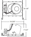 Diagram of 6 Inch Sloped Recessed Housing For New Construction Applications IC Rated Aluminum Construction With Adjustable Socket Bracket.