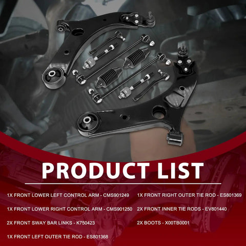 Heavy Duty Front Lower Control Arm Kit With Ball Joints Sway Bar Links And Tie Rods For Smooth Rides And Sharp Steering Performance Upgrade Your Suspension System Today, black steel parts