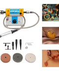 Pro Grade Bench Top Polisher And Grinder For Sanding Grinding And Polishing With 320W Motor And Variable Speed 800 To 10000 RPM 110V Yellow Industrial Tool Includes A Full Accessory Kit For Workshops Makers And DIYers showing accessories and jewelry making applications