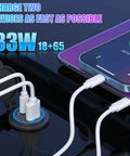 Heavy Duty 12V USB C Outlet Pushes Out Slick 65W PD3.0 And 18W Quick Charge 3.0 Waterproof Car Socket with two devices charging.