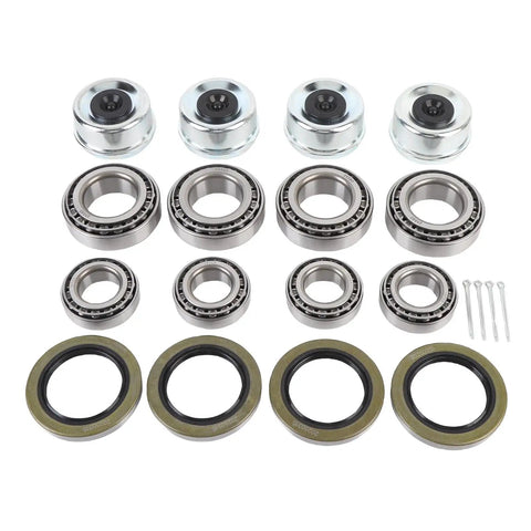 Trailer Wheel Hub Kit 4 Pack For 5200 And 6000 LB Axles Beefed Up Cr Steel Alloy Bearings with seals and cotter pins