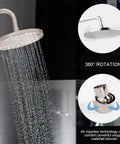 Brushed Nickel Shower Faucet Set Complete Shower System With 6 Inch Rain Shower Head highlighting 360° rotation feature