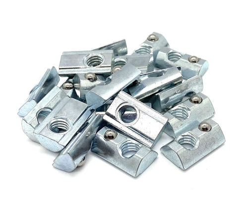 Roll-In T-Nut With Ball Spring 5/16-18, 24 Pack, 15 Series Aluminum Extrusion Compatible With 13040 Profile, pile of fasteners