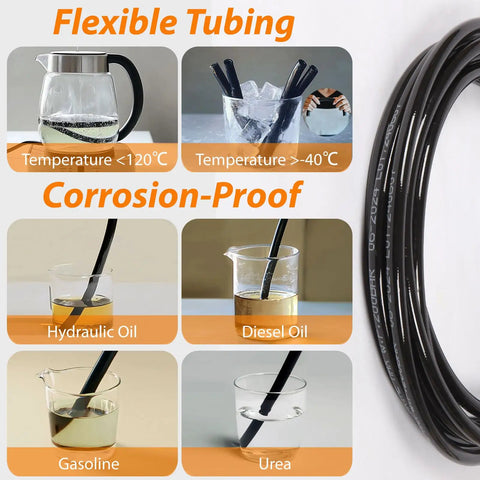 Universal 2 Piece 20 Foot Hydraulic Steering Hose Kit With Stainless Steel Quick Connector For Boats shown in flexible and corrosion-proof testing.