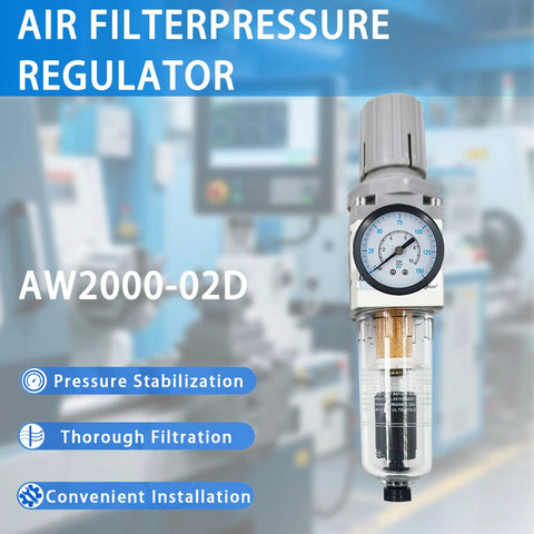 Quarter Inch NPT Compressed Air Filter Regulator Combo Piggyback With Water And Oil Trap Separator, 0-150 PSI Gauge displayed