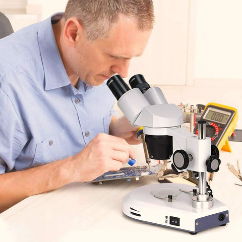Binocular Stereo Microscope Pro Grade With 20X 40X 80X Magnification, 360 Degree Rotating Head, Wide Field 10X and 20X Eyepieces, Dual LED Illumination, Reversible Stage Plate, Ideal For Electronics, Gemology, Coins, Jewelry, and Hobby Microscope Work, used for PCB repair