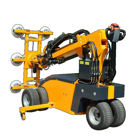 Heavy Duty Electric Vacuum Lifter Featuring Dual Mobile Suction Cups For Glass Granite Marble Slabs And Plywood Sheets, side view.