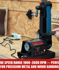 Beefy Variable Speed Belt Sander For Metalworking, 2x42 Inch, 3.5A DC Motor with control panel and quick belt release.