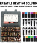 16 Inch Semi Automatic Rivet Nut Tool Kit With Quick Swap Mandrels And Sleek Portable Case, showing 105 rivet nuts and mandrels.
