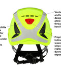 Rear view of climbing style inspired safety helmet with six point suspension, vented for all day cool comfort, Scotchlite reflective trim