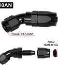 10AN 45 Degree One Piece Full Flow Hose End Fitting Swivel For CPE Braided Hose With 7/8 14 UNF Thread 6061 T6 Aluminum AN10 fitting for 10AN hose