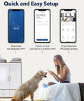 2K Indoor Security Camera With Pet And Baby Monitor setup steps with woman using phone beside dog