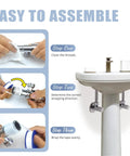 Guide showing steps to apply 4 Rolls One Half Inch By 520 Inch PTFE Thread Seal Tape Premium Teflon Tape on plumbing joints.