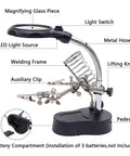 3.5X12X Helping Hands Soldering Station With LED Light And Alligator Clips, Magnifier Stand For PCB Repair